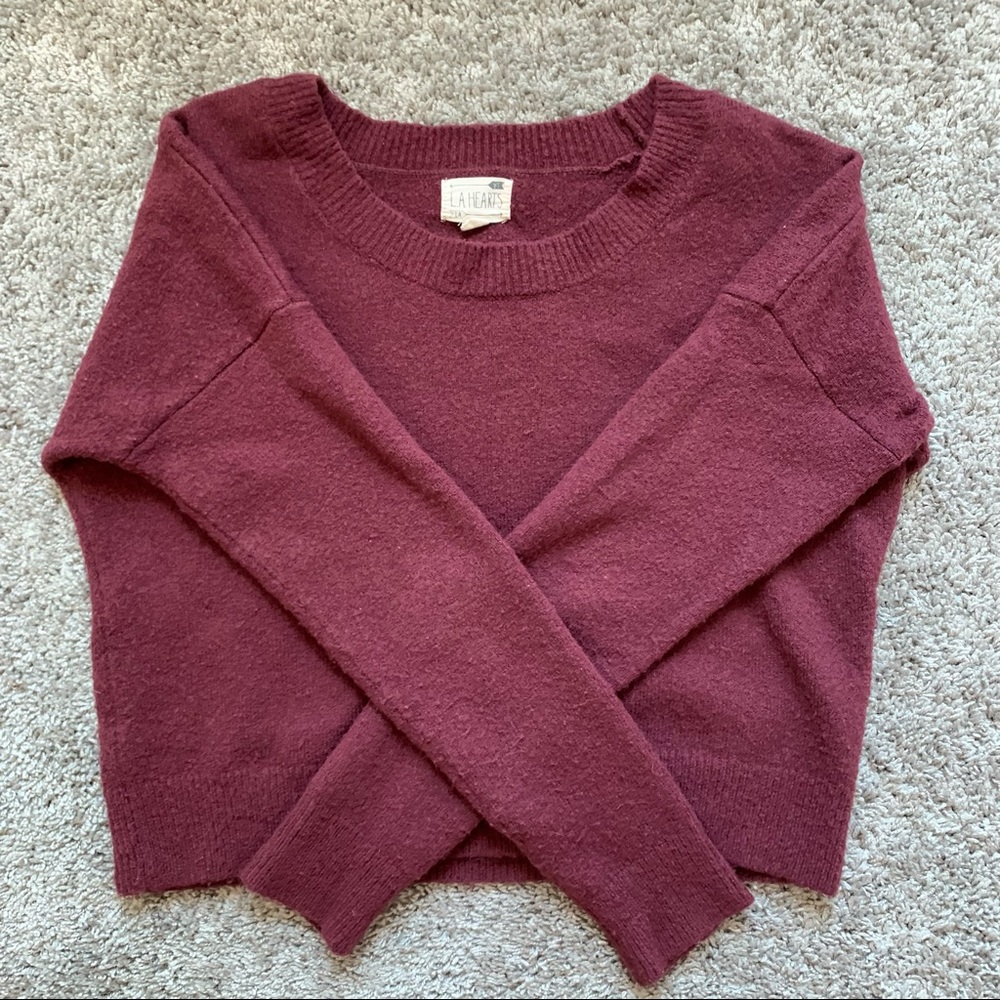 Burgundy Cropped LA Hearts Sweater